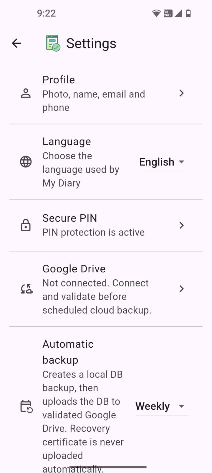MyDiary Settings