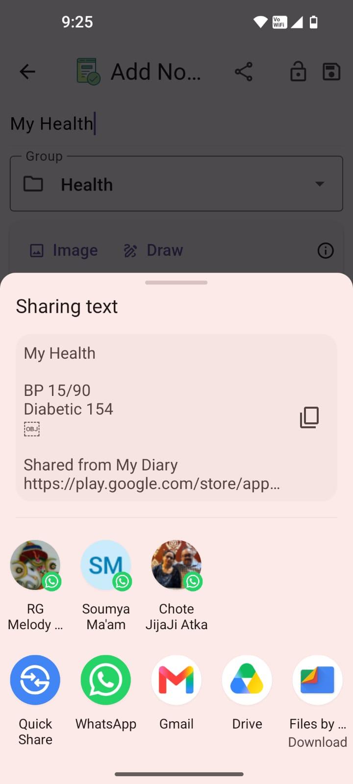 Share a MyDiary note